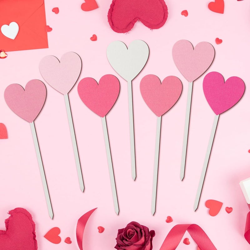 TICIAGA Valentines Double-Sided Decorative Picks - 14PCS Valentine’s Day Wooden Pink Heart Picks for Home Vase Filler Romantic Farmhouse Colorful Floral Holiday Decorations Anniversary Party Supplies - Image 3